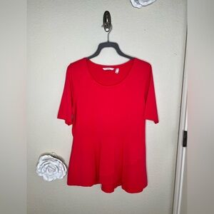 NTM Isaac Mizrahi Live Red Coral Peplum Top Scoop Neck Short Sleeve Size M